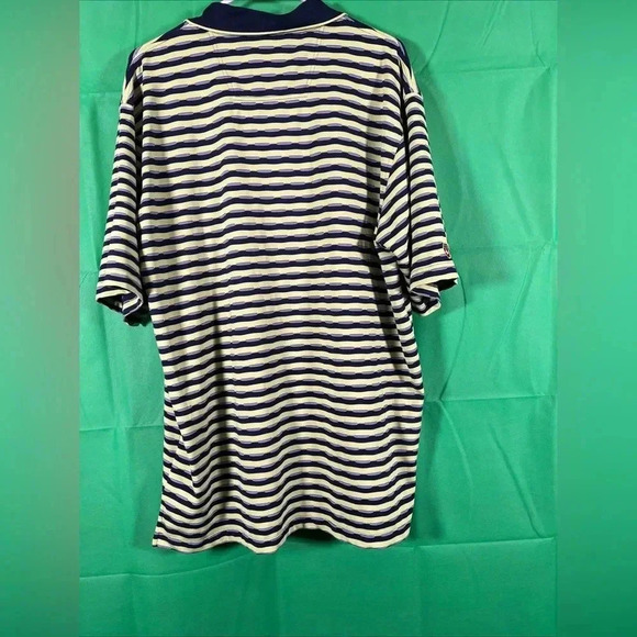 Antigua Gold Polo Shirt - Mens Size L green striped Collar Short Sleeve - Picture 5 of 8